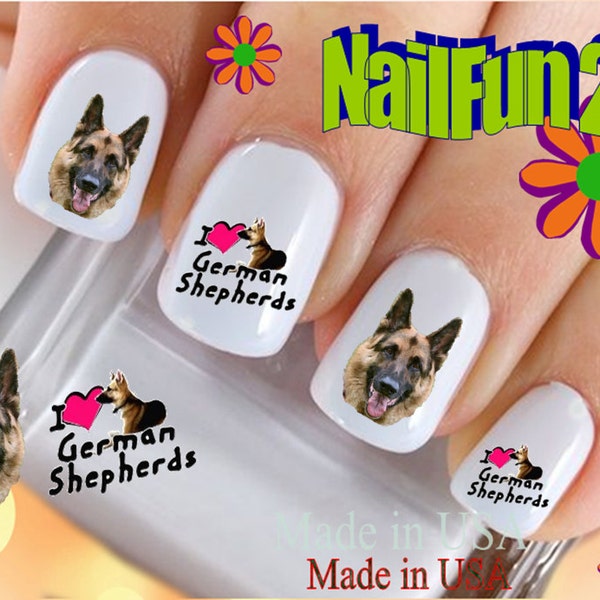 DOG BREED Nail Decals "Love my German Shepherd Dog" Nail Art Set#132 Waterslide Nail Decals Transfer Sticker Manicure Nail Accessories Salon