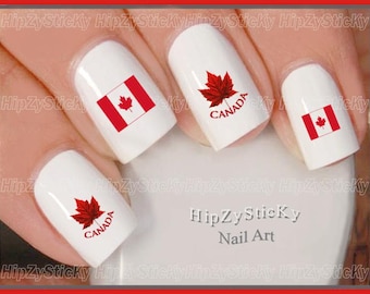 COUNTRIES Nail Decals "Canada Flag Maple Leaf" Nail Art Set Waterslide Nail Decals Transfers Stickers Manicure Nail Accessories Salon