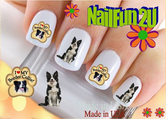 犬種ネイルデカール「ボーダーコリーの犬の足跡が大好き」ネイルアート