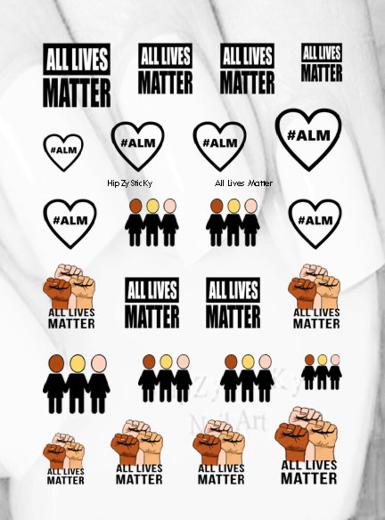 SYMBOL Nail Decals "All Lives Matter All people Skin Color Fists #ALM" Nail Art Set#97 Waterslide Nail Decal Transfer Sticker Manicure Nails Adult Size Set