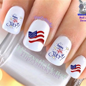 HOLIDAY Nail Decals Happy 4th of July American Flag Stars Nail Art Set709J Waterslide Nail Transfers Stickers Manicure Accessories image 1