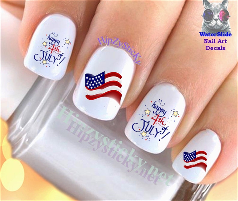 HOLIDAY Nail Decals Happy 4th of July American Flag Stars Nail Art Set709J Waterslide Nail Transfers Stickers Manicure Accessories image 1