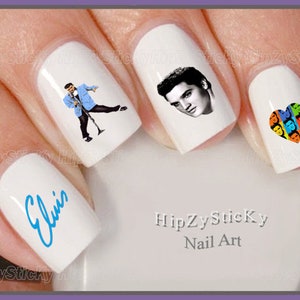 CHARACTER Nail Decals Silhouette Elvis Blue Jacket Singer #3 Nail Art Set Waterslide Nail Transfers Stickers DIY Manicure Accessories Salon