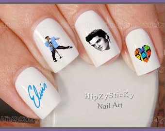 CHARACTER Nail Decals Silhouette Elvis Blue Jacket Singer #3 Nail Art Set Waterslide Nail Transfers Stickers DIY Manicure Accessories Salon