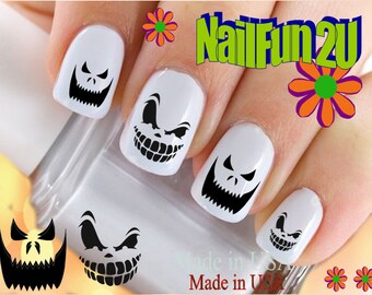 HALLOWEEN Nail Decals "Scary Pumpkin Face #2 Ghost" Nail Art Set#749H Waterslide Nail Decals Transfers Stickers Manicure Nail Accessories