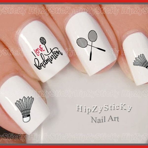 SPORTS Nail Decals I Love Badminton Sport Shuttlecock Racquet Nail Art Set WaterSlide Nail Transfers Stickers DIY Manicure Nail Accessories