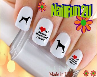 DOG BREED Nail Decals Love my German Shorthaired Pointer Dog3 Silhouette Nail Art Set#1313 Waterslide Nail Decals Transfers Sticker Manicure