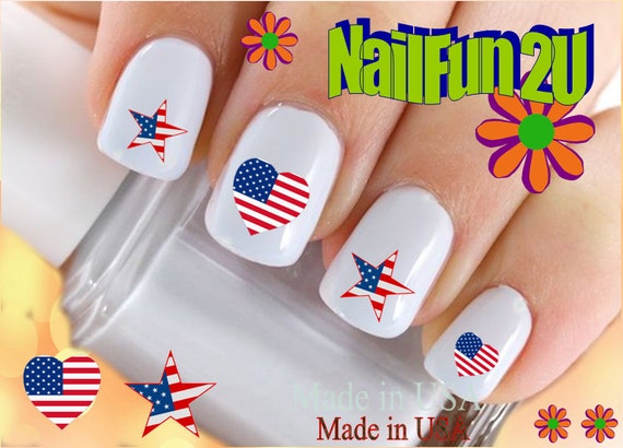 HOLIDAY Nail Decals July 4th Flag Heart Star - Etsy 日本