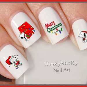 CHRISTMAS Nail Decals Cartoon Dog Christmas Doghouse Lights Nail Art Set Waterslide Nail Decals Transfers Sticker Manicure Nail Accessories