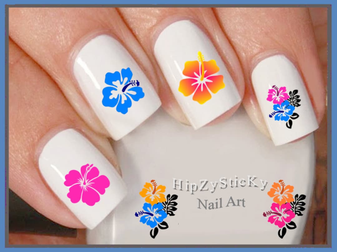 IMAGE Nail Decal hawaiian Hibiscus Color Flowers Nail Art Set
