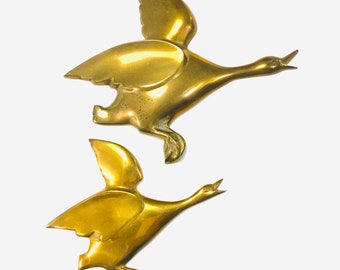 Vintage Brass Ducks Wall Decor