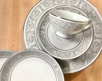 Vintage Imperial China Whitney 5 Piece Place Setting Vintage Grey China