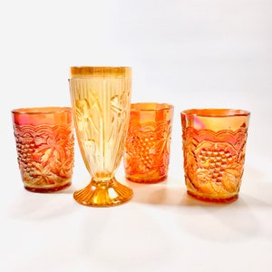 Vintage Carnival Glasses Marigold and Iridescent Barware image 1