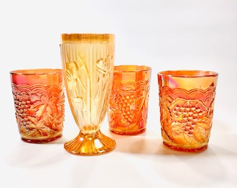 Vintage Carnival Glasses Marigold and Iridescent Barware