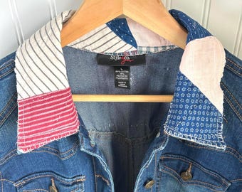 Quilted Jean Jacket Upcycled Demin Jacket Repurposed Quilt