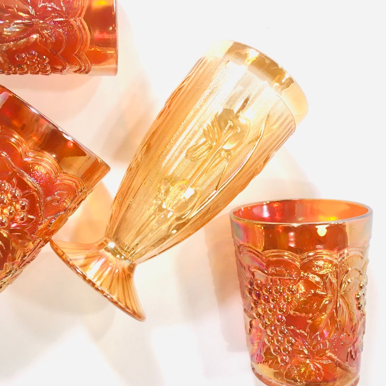 Vintage Carnival Glasses Marigold and Iridescent Barware image 2