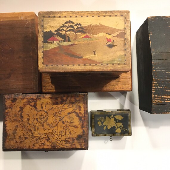 Vintage Wood Boxes Shelf Decor Decorative Boxes Etsy