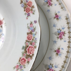 Mismatched Vintage China Set of 4 Pink Floral Dishes