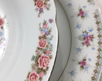 Mismatched Vintage China Set of 4 Pink Floral Dishes