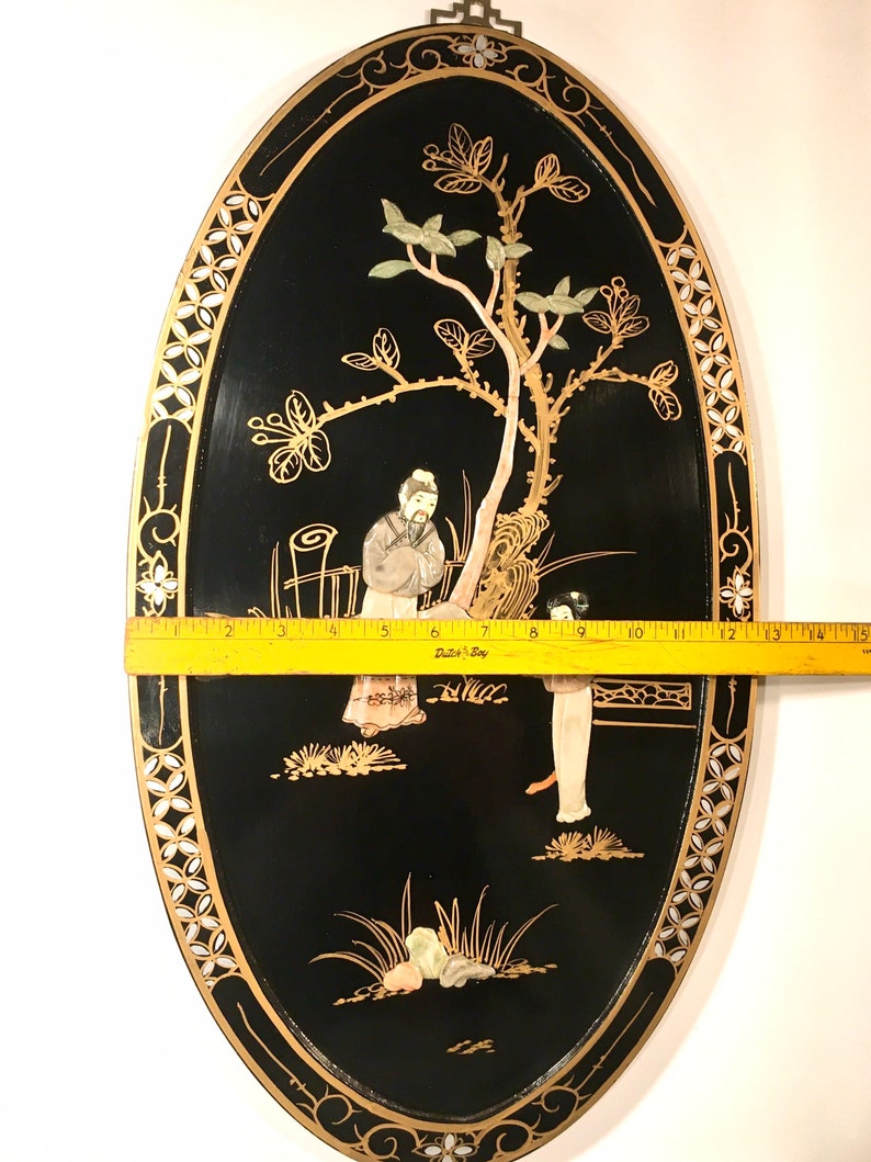 Vintage Asian Black Lacquer Wall Art Etsy