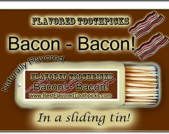 Bacon Flavored Toothpicks Stocking Stuffer For Men or Women's Christmas Stocking Stuffers Gift, Unique Stocking Filler - Sliding Metal Tin