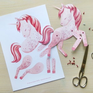 paper doll pink unicorn printable paper doll joint paper etsy