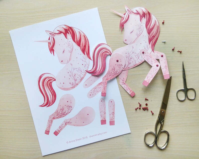 paper doll pink unicorn printable paper doll joint paper etsy
