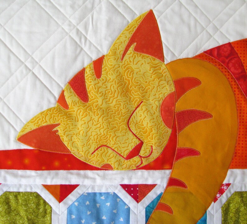 Easy Baby Quilt Patterns Pdf Cat Quilt Pattern Applique Etsy