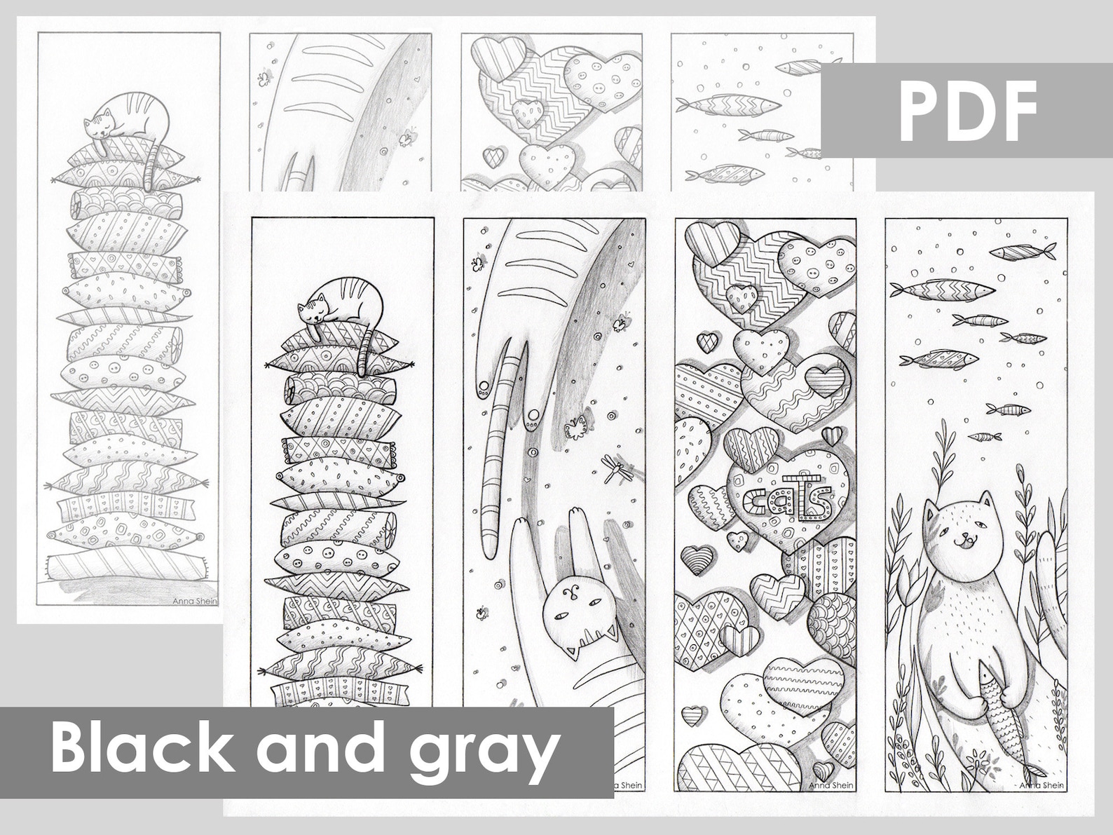 Coloring Bookmarks I Love Cats Printable Cat Bookmark | Etsy