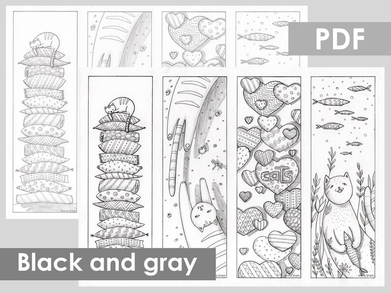 Coloring Bookmarks I Love Cats Printable Cat Bookmark Etsy