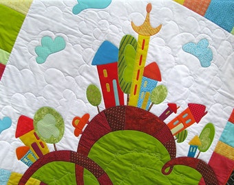 Baby Quilt Pattern - Happy Houses - Applique Baby Quilt Pattern, Applique Quilt Pattern, PDF Baby Quilt Pattern, PDF Applique Quilt Pattern