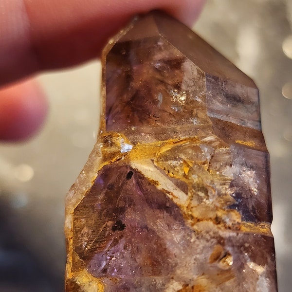 2 moving bubbles Amethyst with secondary growth, Iron & Clay Inclusions