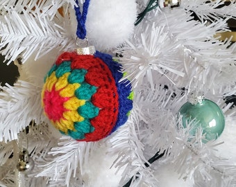 Red Blue Crocheted Christmas Ornament