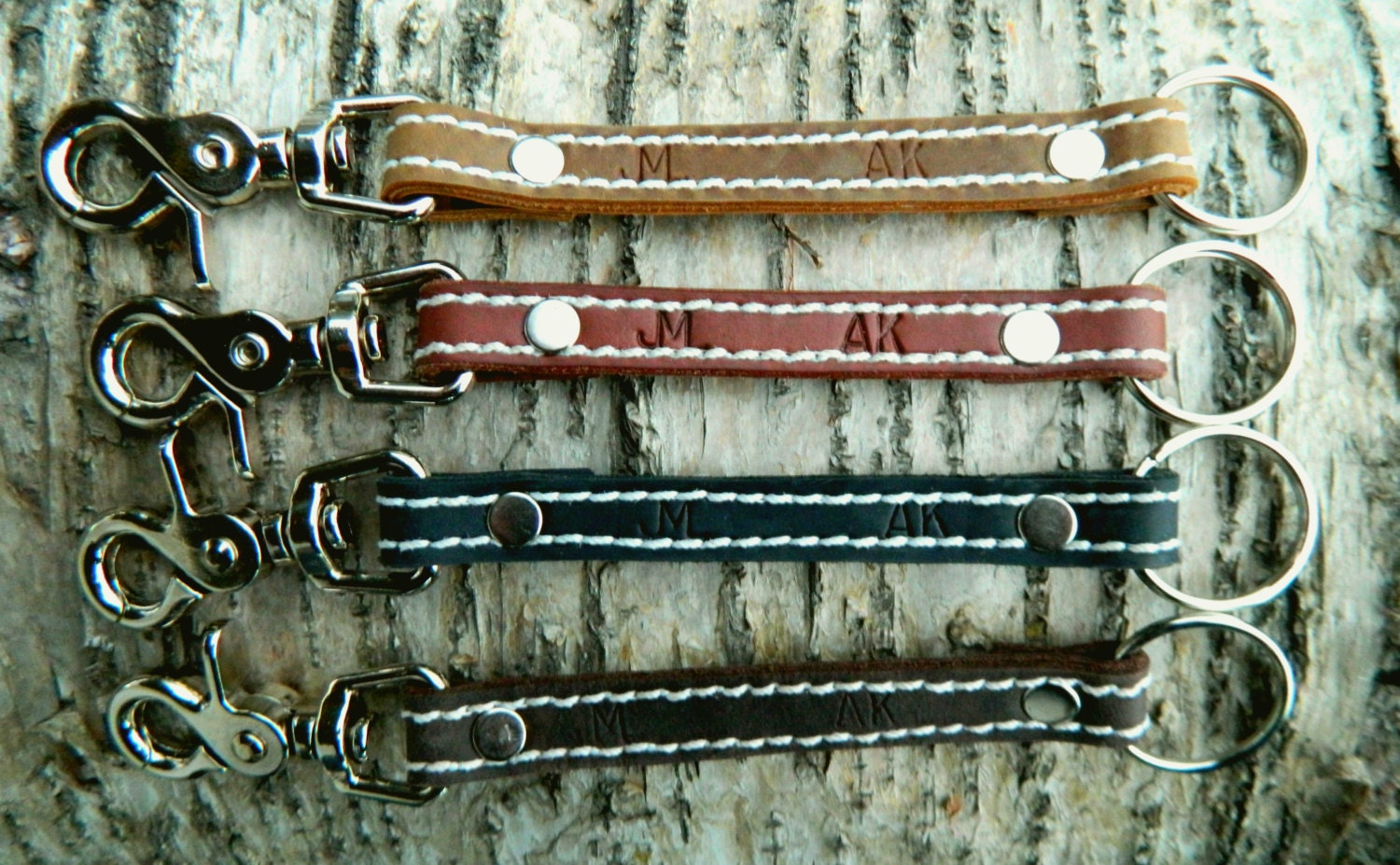 Personalized Leather keychain lanyard handmade in ALASKA belt clip split ring Leather