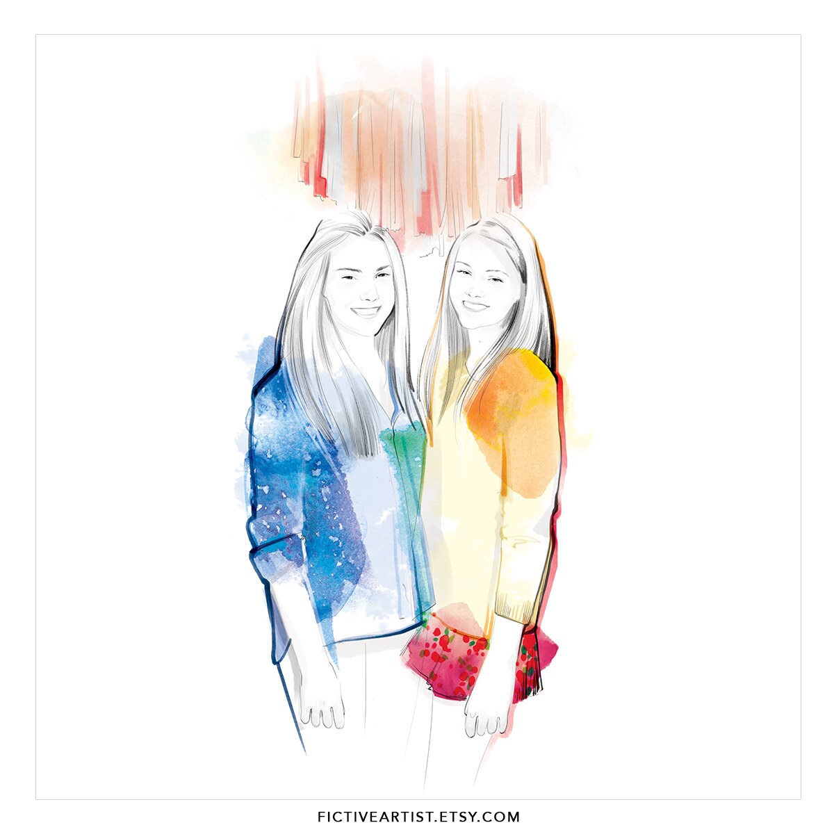 Custom BFF illustration custom drawing best friends | Etsy