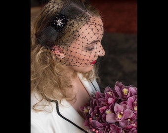 Carla black birdcage headpiece