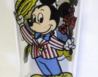 Vintage 1978 Mickey & Minnie Mouse Disney Postać Szklanka Tumbler Pepsi Roses Walentynki