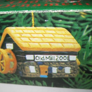 Vintage 2001 Badcock Old Mill Building Porcelain Christmas Bell Village Small Christmas Ornament in Box