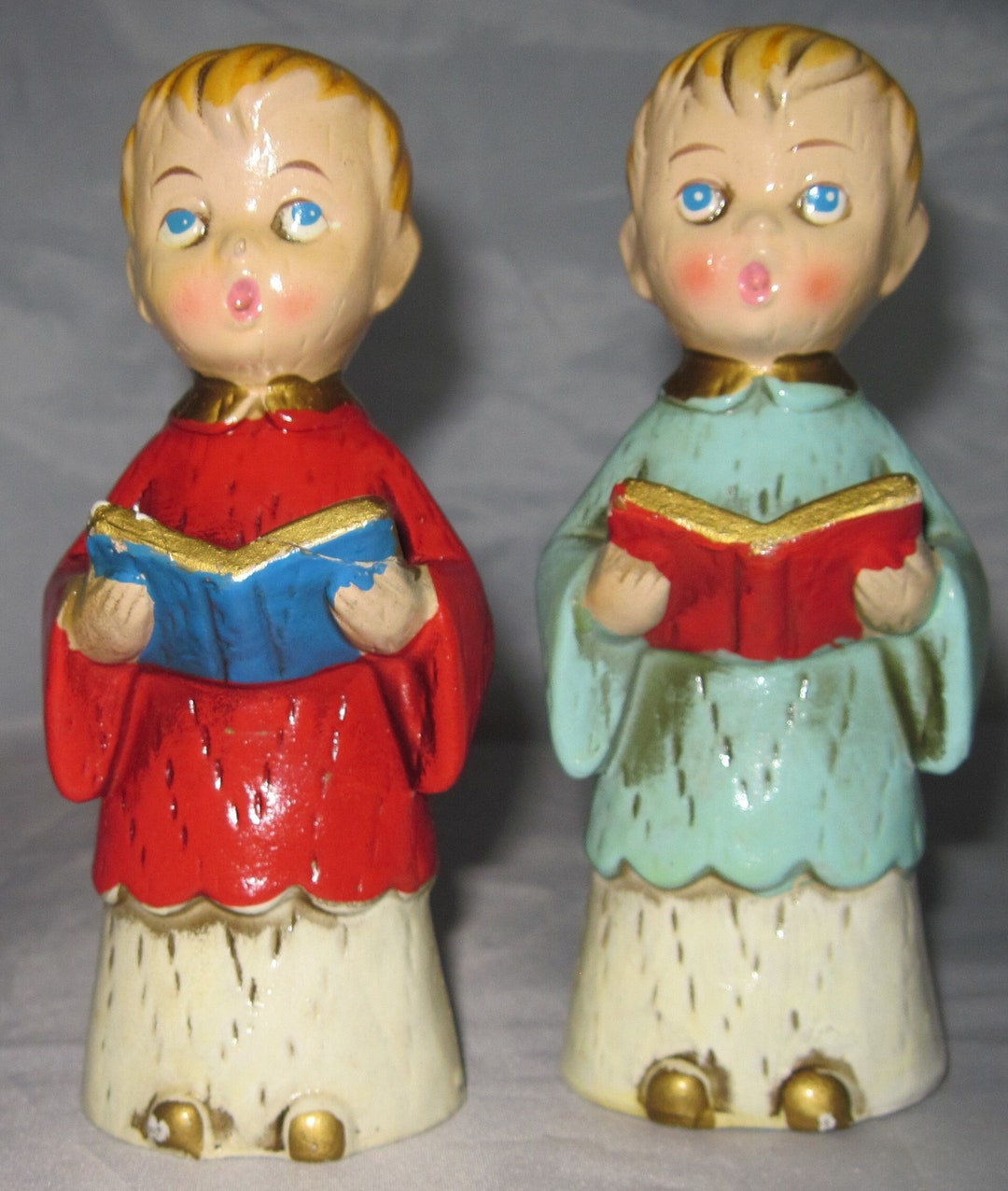 2 Choir Boys Carolers Vintage Christmas Figurines Paper Mache Etsy