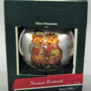 Vintage 1989 Hallmark Keepsake Norman Rockwell Christmas Ornament Ball in Box Animals