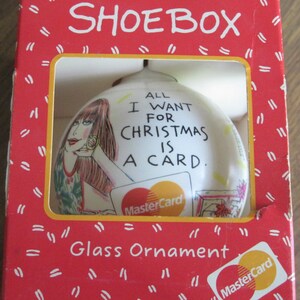 Vintage 1992 Hallmark Shoebox Master Card Christmas Ornament Glass Ball in Box