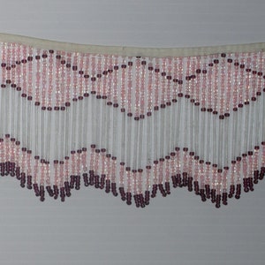 Vintage Glass Beaded Fringe Pink Clear Purple New Old Stock Craft Trim Lamp 3 feet