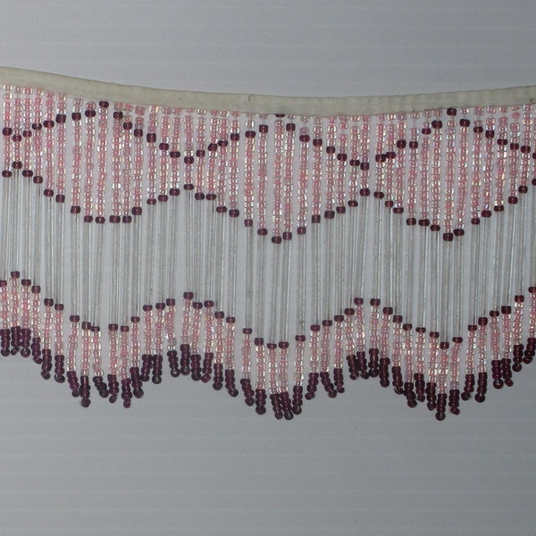 Vintage Glass Beaded Fringe Pink Clear Purple New Old Stock Craft Trim Lamp 3 feet