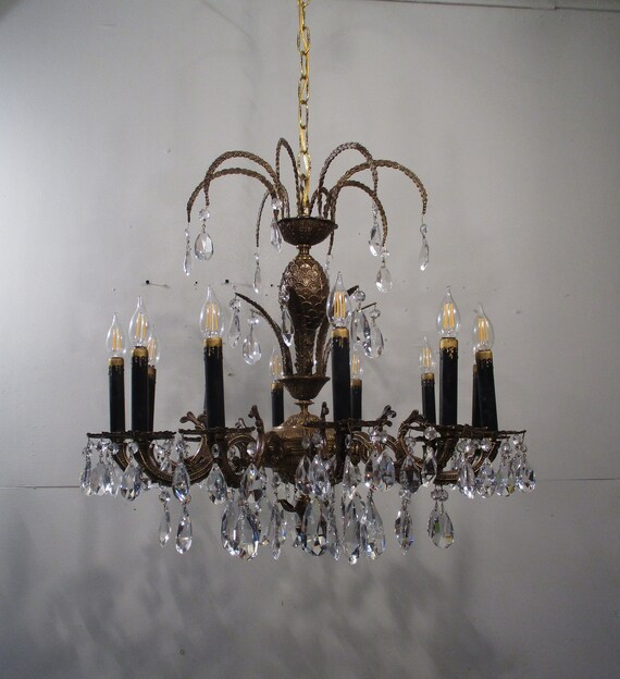 Antique Vintage Bronze 12 Light Chandelier Crystals Grand Australia Light Chandelier Crystals Grand, Antique Crystal Chandelier Australia
