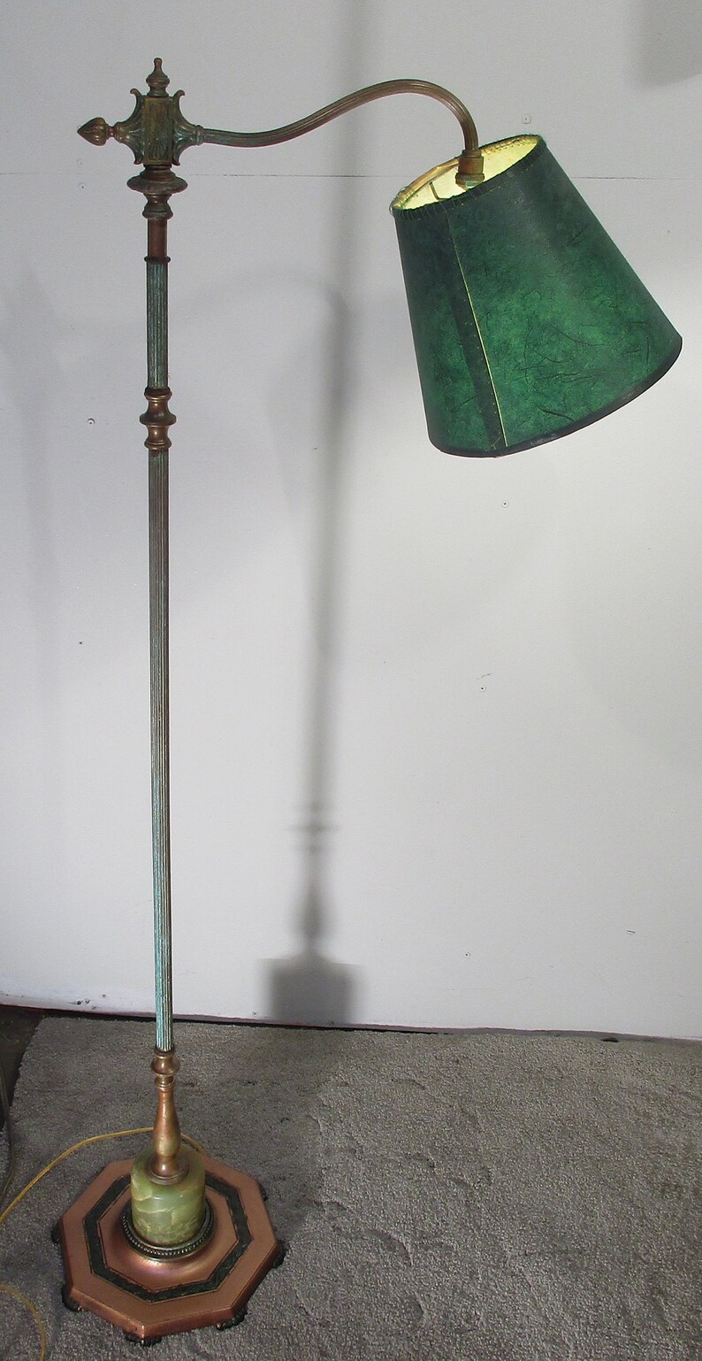 Antique Vintage Bridge Floor Lamp Onyx 1920 S Shade Light Fixture Green