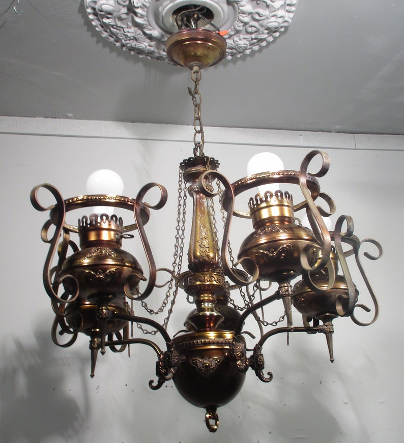 Antique Vintage Chandelier Victorian 6 Light Gaslight Style Ornate Lamp Fixture