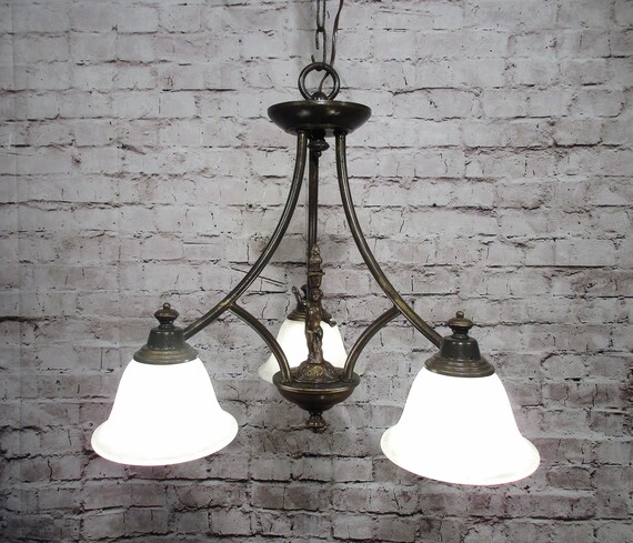 Vintage Chandelier Cherub 3 Down Light Fixture Rewired Image 0