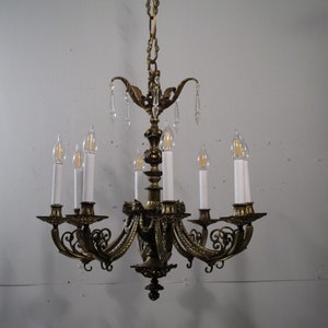 Antique Vintage French Dore Bronze 8 Light Chandelier Elaborate Baroque Lamp