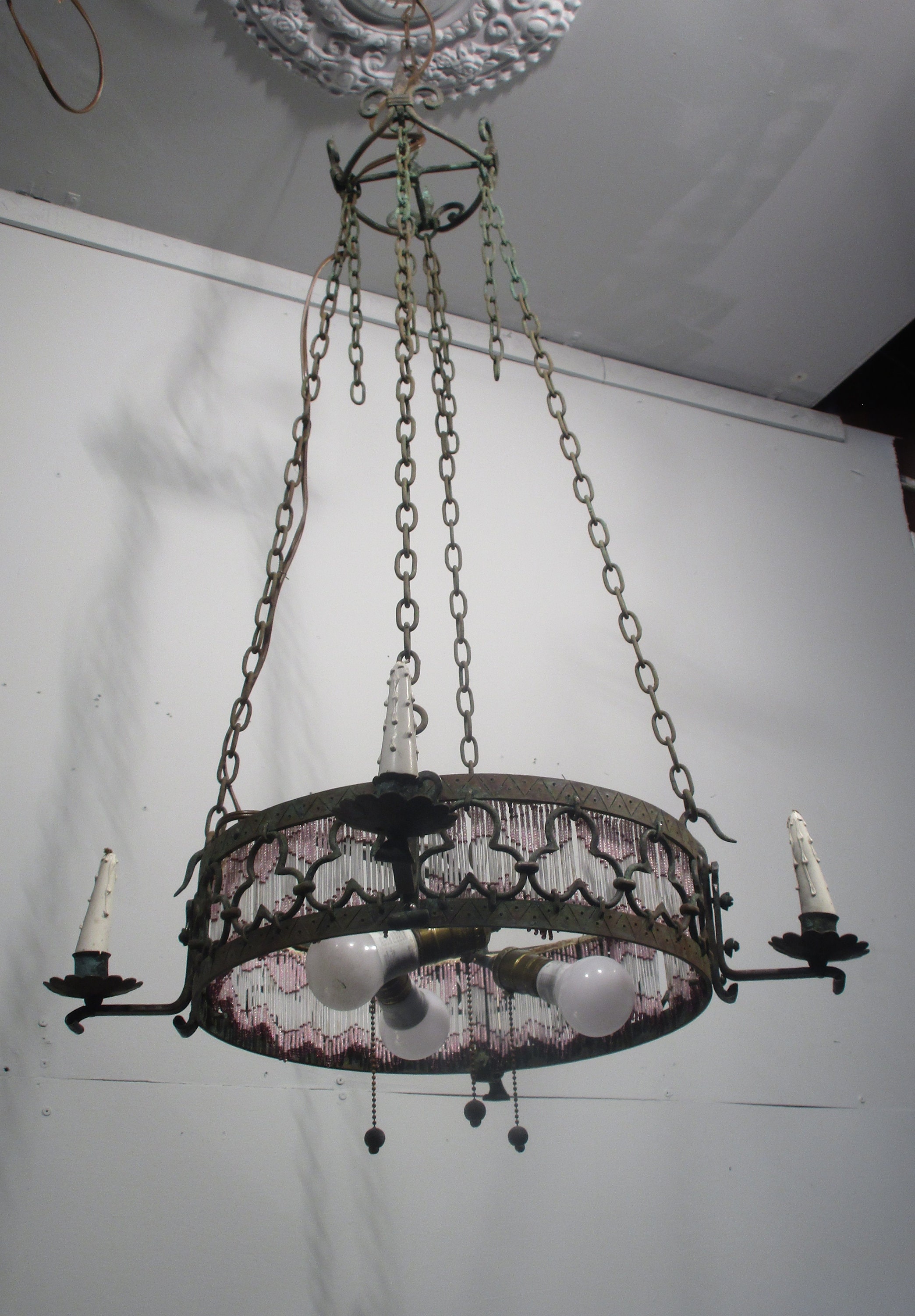 Wrought Iron Crystal Chandelier Lighting Country French White, 3 Lights,, Ceiling Fixture Wrought Iron Crystal Chandelier Lighting Country French White, 3 Lights,, Ceiling Fixture