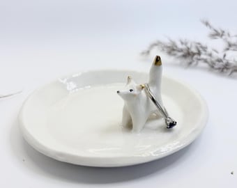 Handmade porcelain ceramic fox trinket ring dish